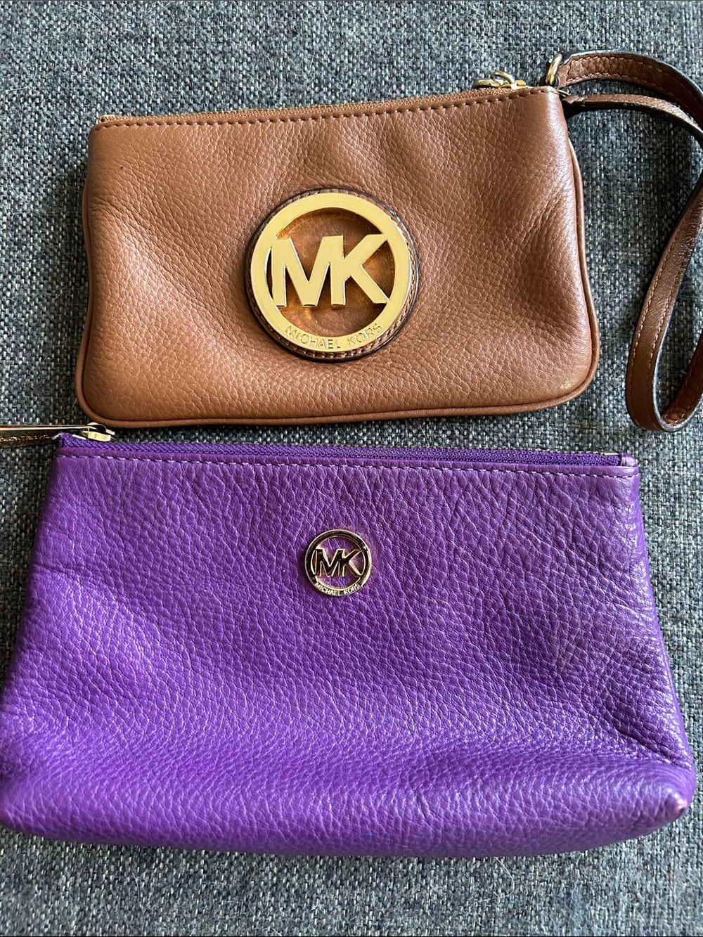 Michael Kors Purple Leather Clutch with Brown Wristlet Duo